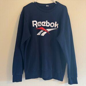 Reebok Sweatshirt Navy Blue Pullover Crewneck Small Logo Athletic Casual Unisex